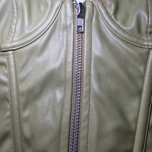 Out From Under Olive Green Faux Leather Halter Corset Top Size M - Picture 2 of 8